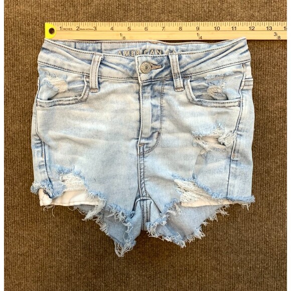 American Eagle Shorts Womens 0 Low Rise Distressed Next Level Stretch Y2K Denim - Picture 4 of 9